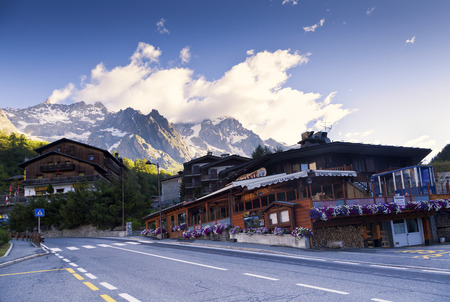 Entreves (Courmayeur), ITALY - JULY 29, 2016, a beautiful village with new monte bianco skywayのeditorial素材