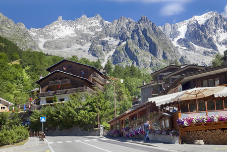 Entreves (Courmayeur), ITALY - JULY 29, 2016, a beautiful village with new monte bianco skywayのeditorial素材