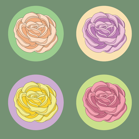 four roses in circles with diffrend colorsのイラスト素材