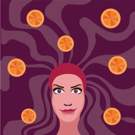 woman with purple hair with orangesのイラスト素材