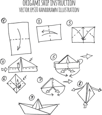 hand drawn illustration of ship origamiのイラスト素材