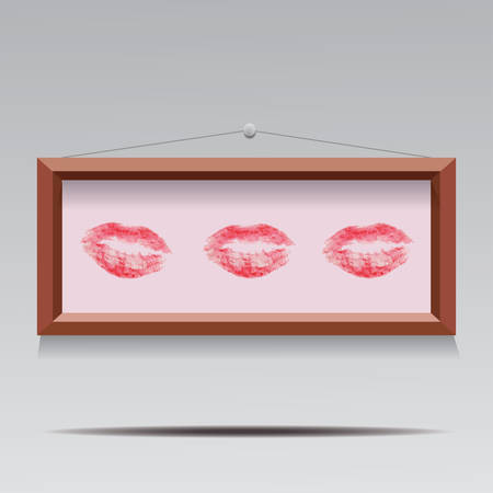 illustration of three kisses in wooden frameのイラスト素材