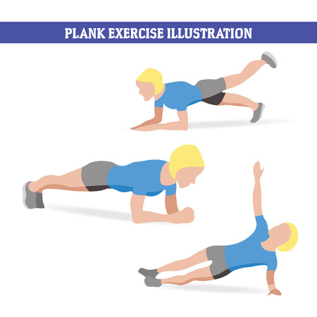 Illustration of woman doing plank exercises in different waysのイラスト素材