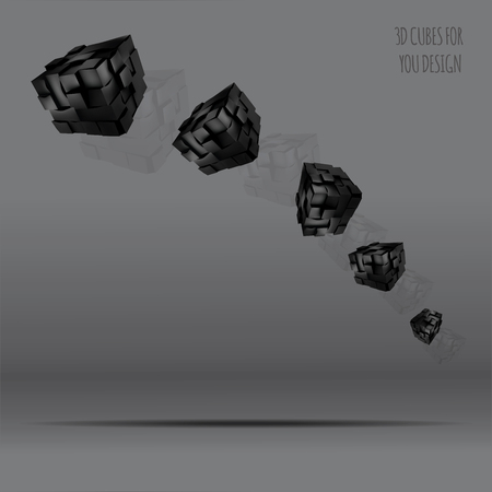 vector illustration of 3d black cubes  hanging in the air . Abstract background for your designのイラスト素材