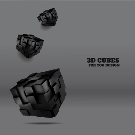 vector illustration of 3d black cubes  hanging in the air . Abstract background for your designのイラスト素材