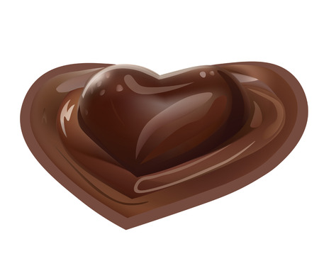 Vector Realistic Illustration of Chocolate Melted Liquid Heart Shaped Dessert on White Backgroundのイラスト素材