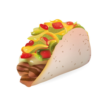 Vector Realistic Taco Illustration . Isolated On White Backgroundのイラスト素材