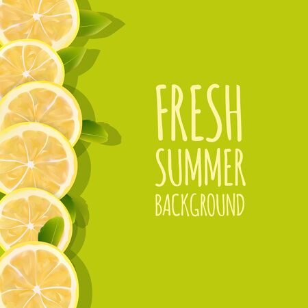 Fresh Summer Background with Citrus Lemon Fruits. Design Element for Greeting Cards, Invitations, Announsements, Adverticements, Vouchers, Weddings. Vector Backdropのイラスト素材