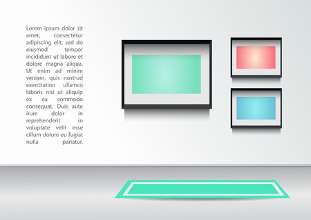 Empty Interior with white wall, white carpet, framesのイラスト素材