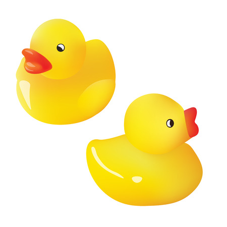 Vector Yellow Rubber Ducks Collection. Isolated On White Backgroundのイラスト素材