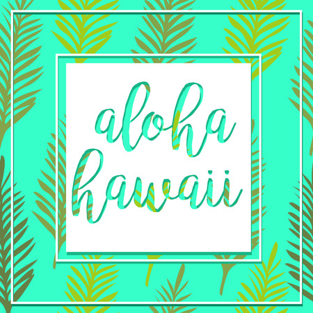 Tropical background of palm leaves.Seamless tropical palm leaves.Seamless Summer Tropical Pattern.Vector Summer Palm Leaves Pattern.Tropical Paradise Typography For Flyer,Card, Invitation.Aloha Hawaiiのイラスト素材
