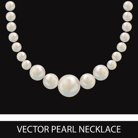 Pearl Necklace. Realistic Vector Illustration. Black Background.のイラスト素材