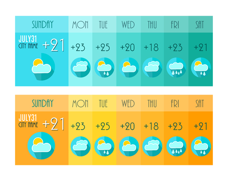 Weather Forecast. Weater Widget. Blue and Orange Colors. Vector Illustrationのイラスト素材