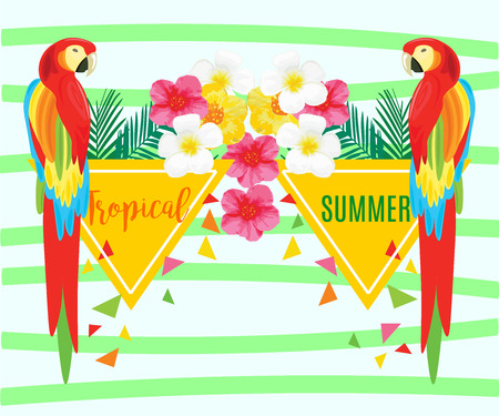 Seamless Pattern with Parrot and Pineapple, Vector geometric illustration. Tropical Summer Poster.のイラスト素材