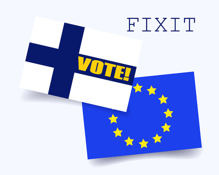 Flag of the Finland and the European Union. Vote Poster. Finland Map. Vector Fixit Illustration.のイラスト素材