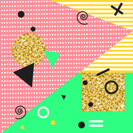 Memphis Style Background Vector Illustration with Geometric Elements. Abstract Design for Textile, Poster, Cards, Cover, Fashion.のイラスト素材