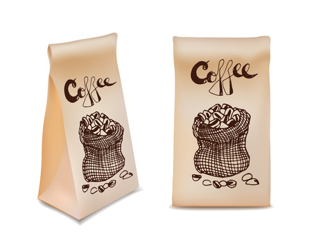 Coffee Packaging Design Set. Template For Beverage Product. Isolated Object. Vector Illustration.のイラスト素材