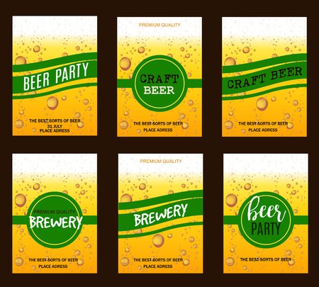 Flyer Set with Beer Drops for Brewery, Craft Beer, Beer Party,Invitation,Poster,Business Card. Vector Illustrationのイラスト素材