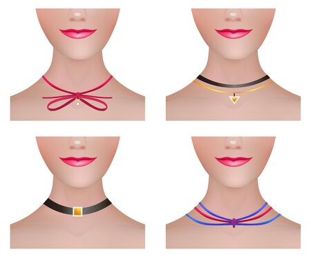 Model Neck Set with Modern Necklace Choker Accessorise. Fashion Vector Illustration.のイラスト素材