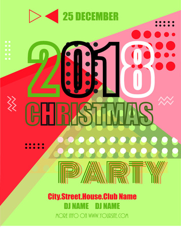 2018 New Year and Christmas Modern Party Poster, Cover, Banner. Memphis line style. Vectror illustrationのイラスト素材