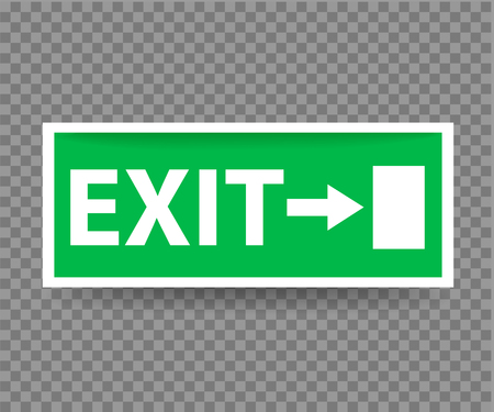 Emergency Exit Sign with Green Color on transparent background. Vector illustrationのイラスト素材