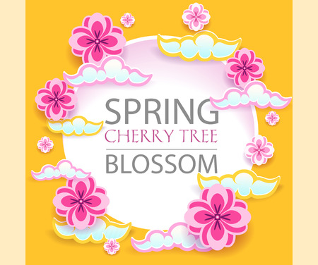 Cut paper Spring banner vector illustrationのイラスト素材