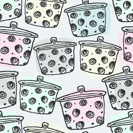 Seamless pattern with kitchen pan. For background or textile. Vector hand drawn objectsのイラスト素材