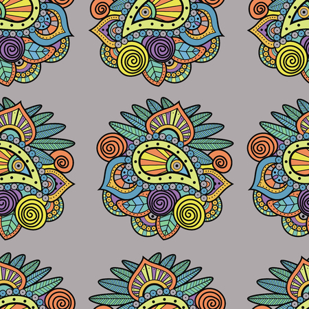 Seamless asian pattern with floral illustrations. For traditional textile, t-shirts, fabric. Indian design. Vector ornamentのイラスト素材
