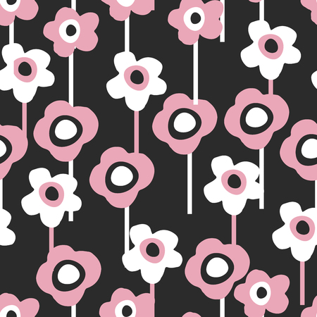 Seamless pattern with cute flowers and decorative elements in scandinavian style. Hand drawn design. For kids,nursery,wrapping or textile.Vector illustrationのイラスト素材