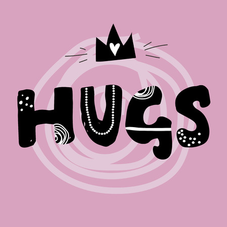 Ethnic style phrase HUGS on pink background. Vector letteringのイラスト素材