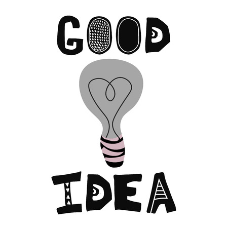Good idea lettering with lamp in scandinavian style. Vector posterのイラスト素材