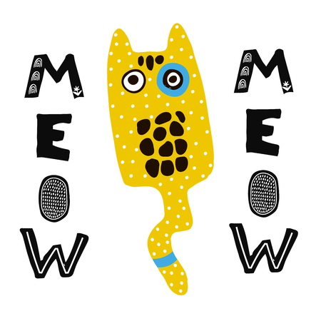 Cat or kitten illustration in scandinavian style. Cartoon animal for poster,decor, book illustration. Cute character. Vector pictureのイラスト素材