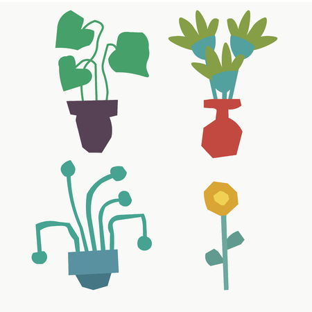 Home plants in pot for home decor. Abstract collage flowers. Vector graphicのイラスト素材