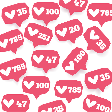 Abstract poster with social media sign. Paper cut art. Template with likes and hearts. Vector illustrationのイラスト素材