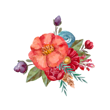 Watercolor floral bouquet.Vintage,retro flowers.Hand painted botanical illustration. Isolated on white posterの写真素材