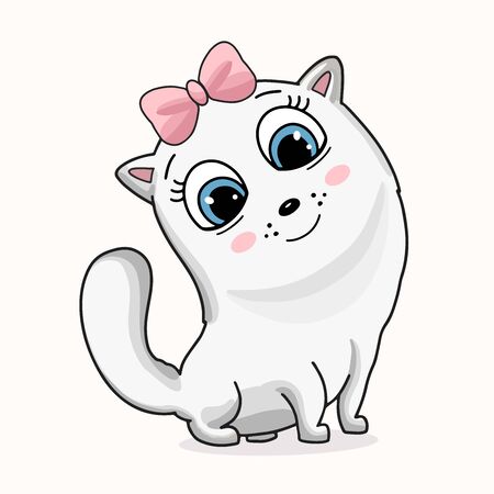 Baby animal cute digital illustration. Small adorable cat art print. Nursery vector graphics. Kitten sits on the groundのイラスト素材