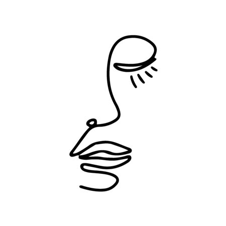 Abstract art woman face hand drawn with continuous line. Simple young girl portrait drawing. Contemporary vector character illustrationのイラスト素材