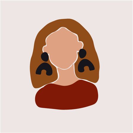 Cartoon hand painted young woman portrait. Abstract girl character digital illustration. Vector modern collageのイラスト素材