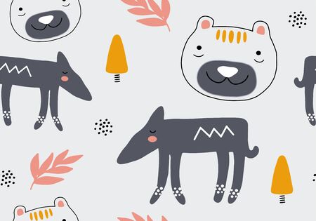 Abstract baby pattern with dog. Animal seamless cartoon illustration. Vector digital background with character artのイラスト素材