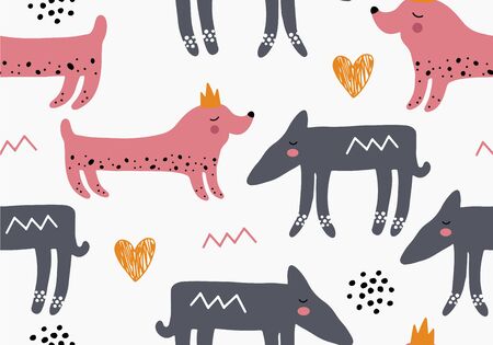 Abstract baby pattern with dog. Animal seamless cartoon illustration. Vector digital background with character artのイラスト素材