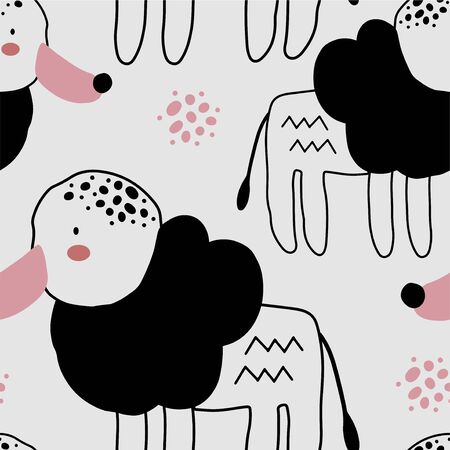 Abstract baby pattern with dog. Animal seamless cartoon illustration. Vector digital background with character artのイラスト素材