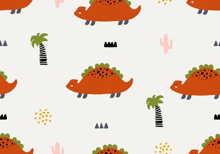 Baby pattern with dinosaur, seamless animal background. Vector digital paperのイラスト素材