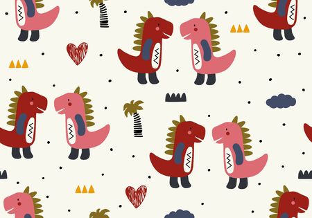 Baby pattern with dinosaur, seamless animal background. Vector digital paperのイラスト素材