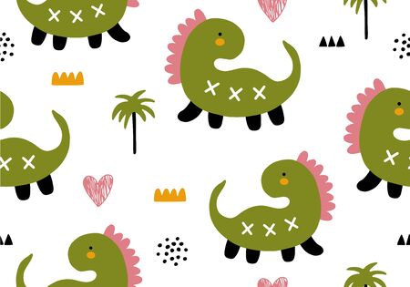 Baby pattern with dinosaur, seamless animal background. Vector digital paperのイラスト素材