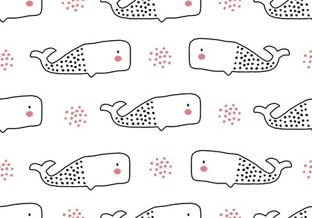 Whale pattern , seamless background with jungle illustartion. Vector digital paperのイラスト素材
