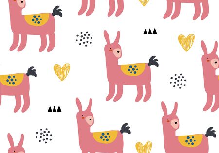 Llama baby cartoon pattern. Abstract animal backgroundのイラスト素材
