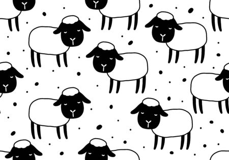 Animal seamless pattern with sheep. Vector backgroundのイラスト素材