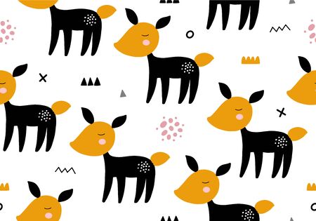 Animal baby pattern with deer. Vector background with wild animalsのイラスト素材