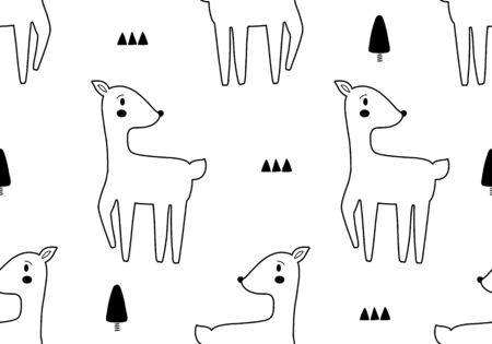 Animal baby pattern with deer. Vector background with wild animalsのイラスト素材
