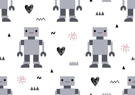 Seamless baby pattern with robot, nursery digital paper. Vector patternのイラスト素材